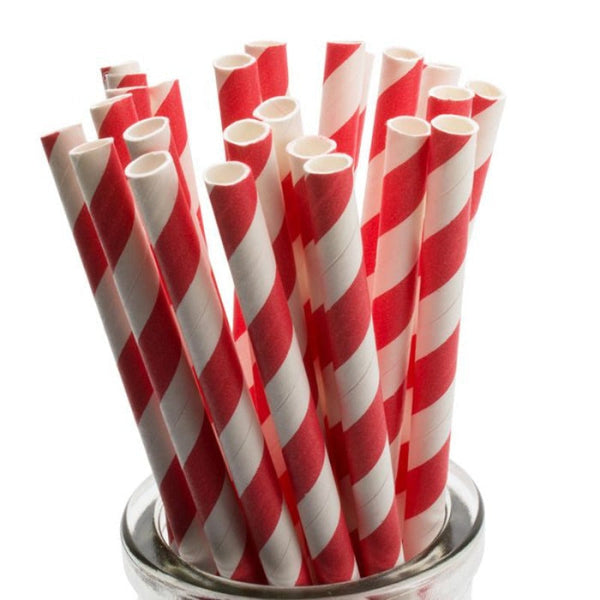 My Decorations 200 Pack Red White Drinking Straws Biodegradable Eco Paper Birthday Party Event Bistro Bar Cafe Take Away Straws & Stirrers