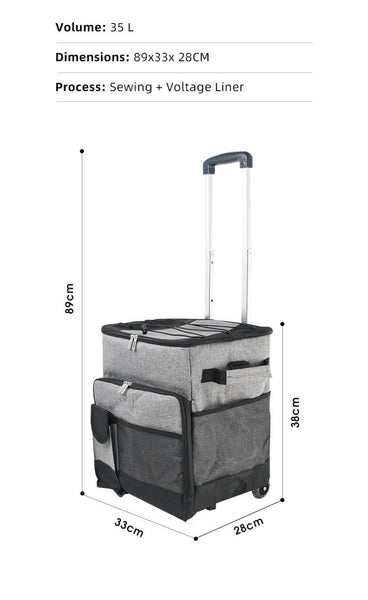Cooler Picnic Bag Trolley Thermally Insulated - 36L 60 Cans Grey Drinks Food Rainproof