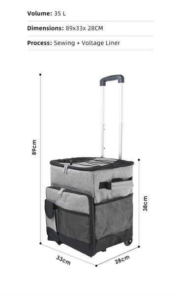 Nooyah Cooler Picnic Bag Trolley Thermally Insulated 36L 60 Cans Grey Drinks Food Rainproof Picnic Baskets & Backpacks