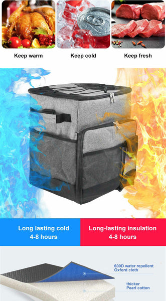 Nooyah Cooler Picnic Bag Trolley Thermally Insulated 36L 60 Cans Grey Drinks Food Rainproof Picnic Baskets & Backpacks