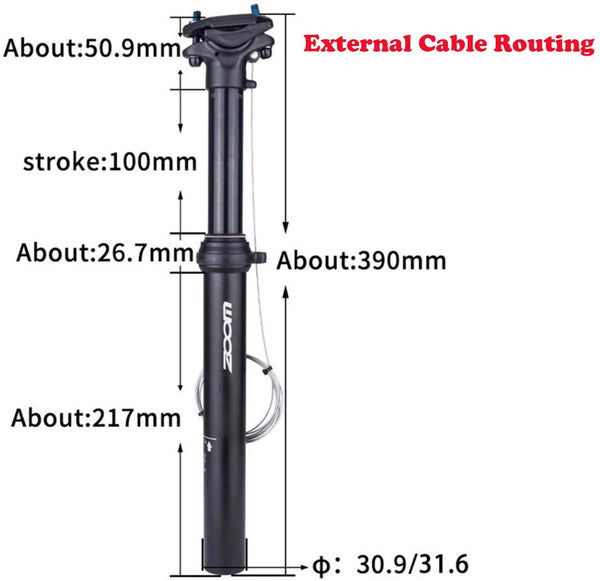 Zoom Spd-801 Dropper Seatpost Adjustable Height Via Thumb Remote Lever External Cable 31.6 Diameter 100Mm Travel