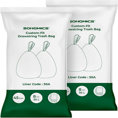 Songmics 2-Roll Drawstring Trash Bags Bundleÿsuitable For Dual X 30L Rubbish Bin Leakproof, Strong Hdpe, White Garbage Liners