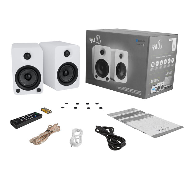 Kanto Yu4 140W Powered Bookshelf Speakers With Bluetooth And Phono Preamp - Pair, Matte White