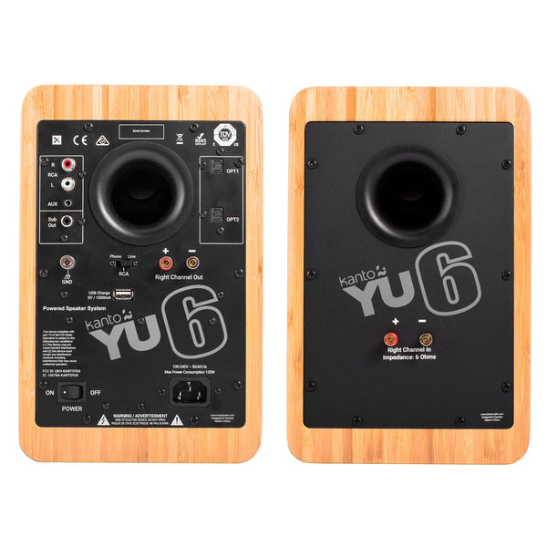 Kanto Yu6 200W Powered Bookshelf Speakers With Bluetooth And Phono Preamp - Pair, Bamboo