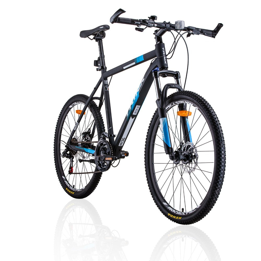 Trinx Mtb Mens Mountain Bike 26 Inch Shimano Gear 21 Speed [Colour: Matt Black White/Blue] [Size Of Frame: 17 Inches] Bicycles