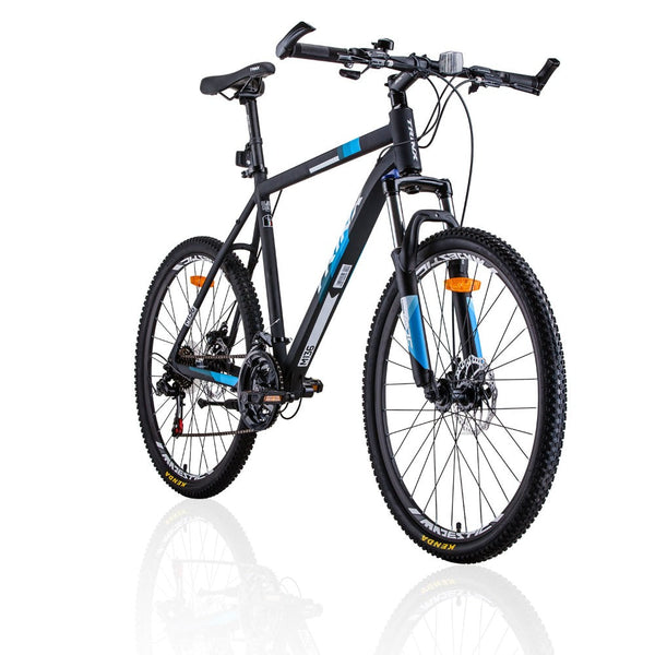 Trinx Mtb Mens Mountain Bike 26 Inch Shimano Gear 21 Speed [Colour: Matt Black White/Blue] [Size Of Frame: 17 Inches] Bicycles
