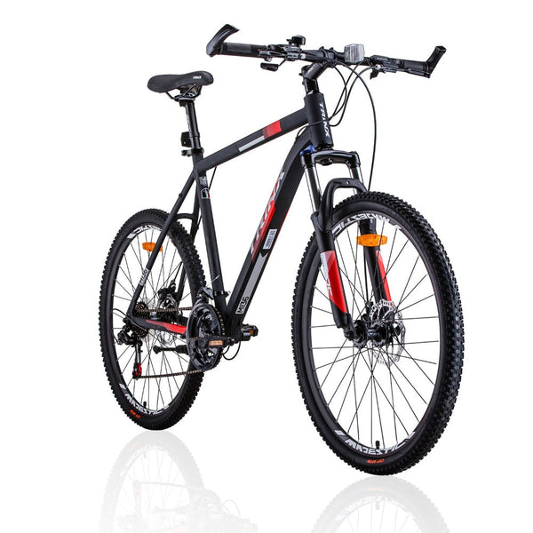 Trinx Mtb Mens Mountain Bike 26 Inch Shimano Gear 21-Speed [Colour: Matt Black White/Red] [Size Of Frame: 19 Inches]