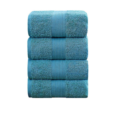 Linenland 4 Piece Cotton Bath Towels Set Blue Towels & Washcloths