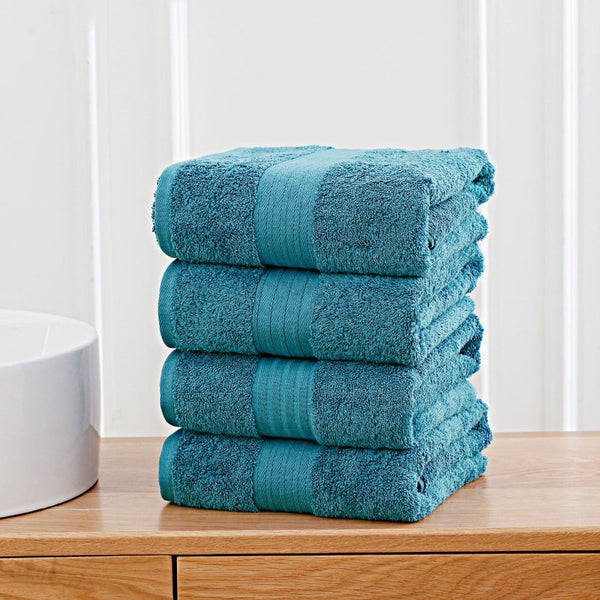Linenland 4 Piece Cotton Bath Towels Set Blue Towels & Washcloths