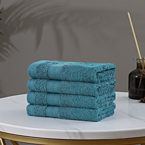 Linenland Bath Towel Set - 4 Piece Cotton Washcloths Blue