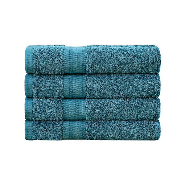 Linenland Bath Towel 4 Piece Cotton Hand Towels Set Blue Towels & Washcloths