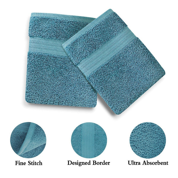 Linenland Bath Towel 4 Piece Cotton Hand Towels Set Blue Towels & Washcloths