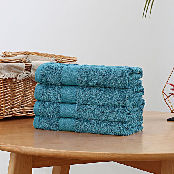 Linenland Bath Towel 4 Piece Cotton Hand Towels Set Blue Towels & Washcloths