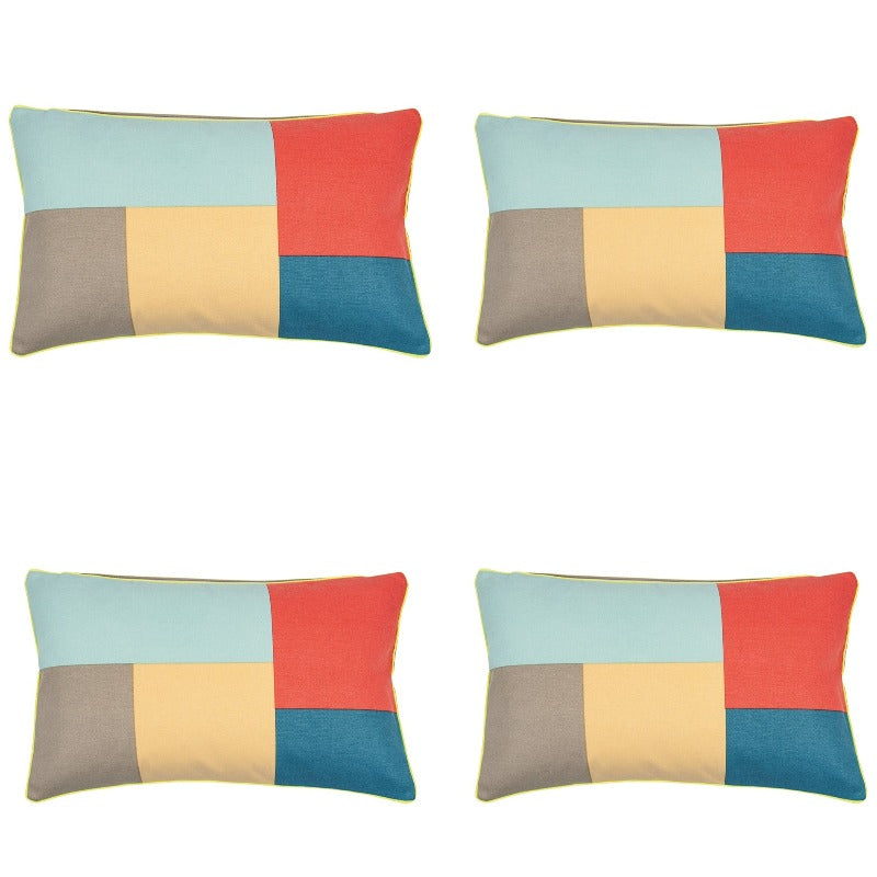 En Pack Of 4 Geo Beige Block Design Rectangle Cushion Cover 30Cm X 50Cm Cushion Covers