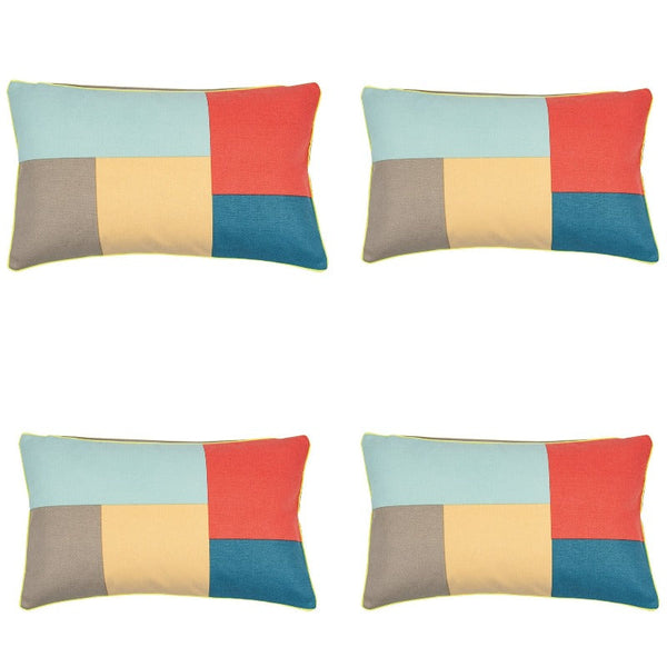 En Pack Of 4 Geo Beige Block Design Rectangle Cushion Cover 30Cm X 50Cm Cushion Covers