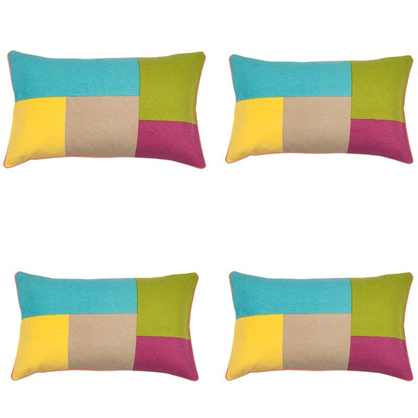 En Pack Of 4 Geo Turquoise Block Design 30X50cm Cushion Cover Cushion Covers