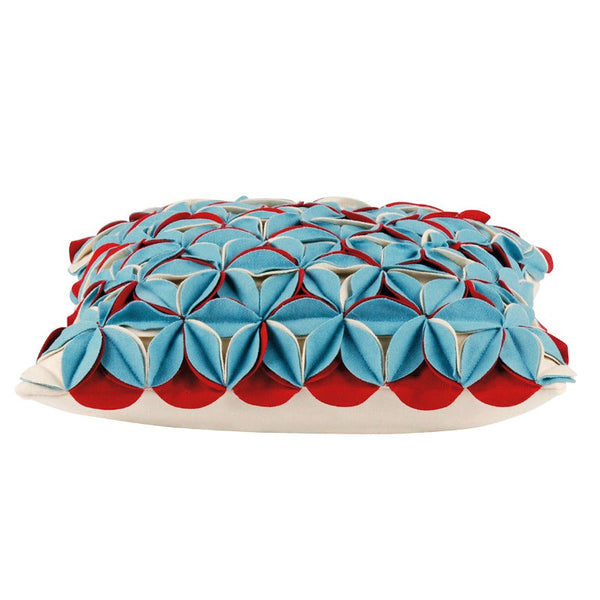 Amelie Aqua Blue & Red 3D Texture Cushion Cover