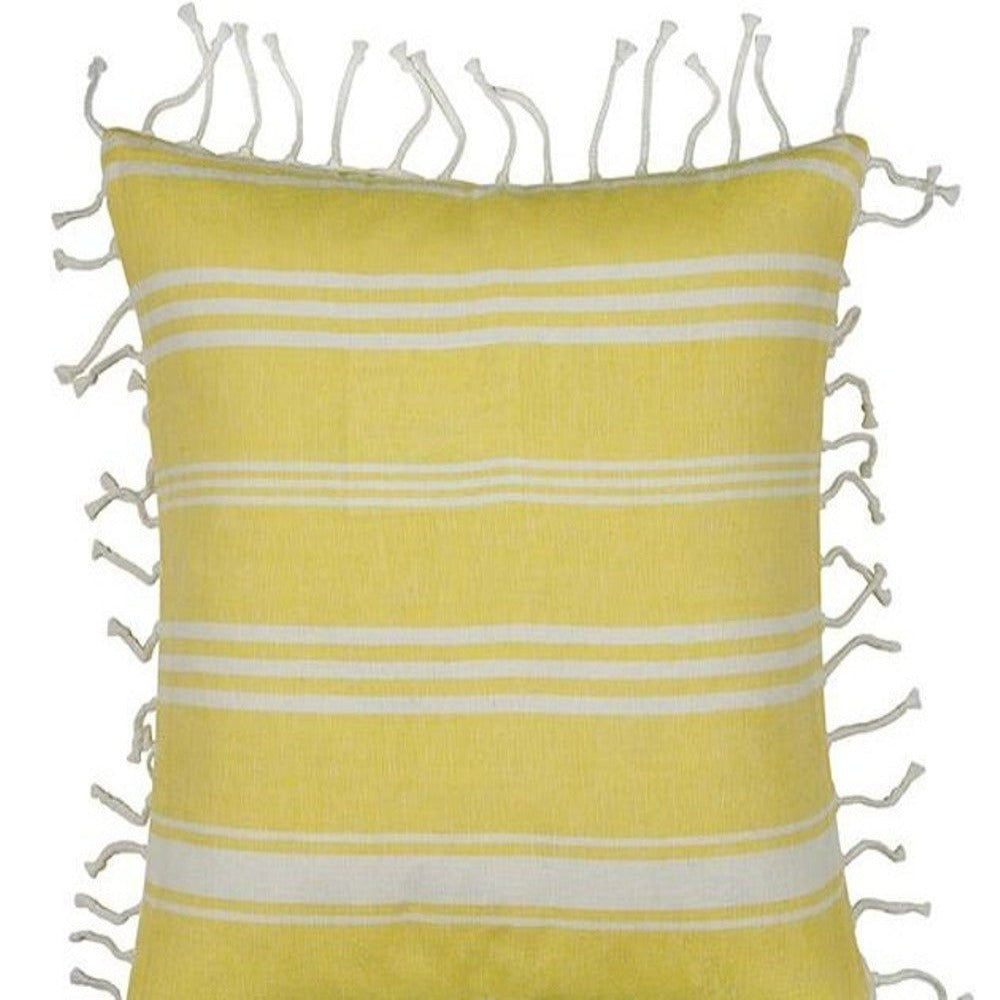 En Fresh Yellow & White Striped Cushion Cover With Knotted Edging Cushion Covers