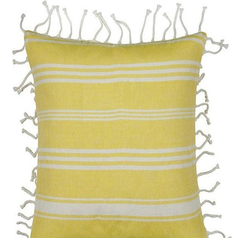 En Fresh Yellow & White Striped Cushion Cover With Knotted Edging Cushion Covers
