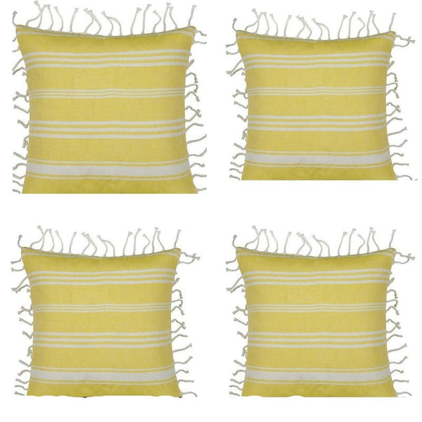 En Pack Of 4 Fresh Yellow & White Striped Cushion Cover With Knotted Edging Cushion Covers