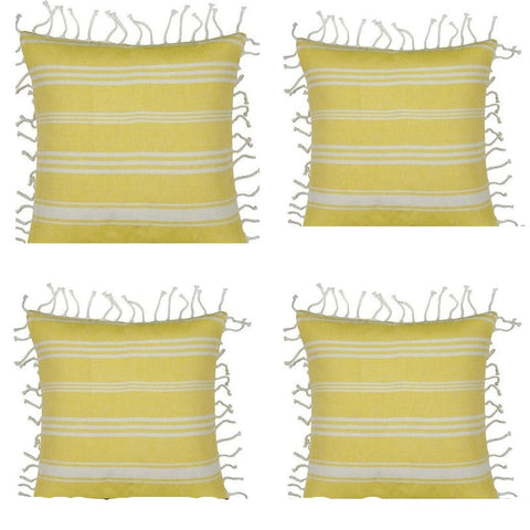 En Pack Of 4 Fresh Yellow & White Striped Cushion Cover With Knotted Edging Cushion Covers