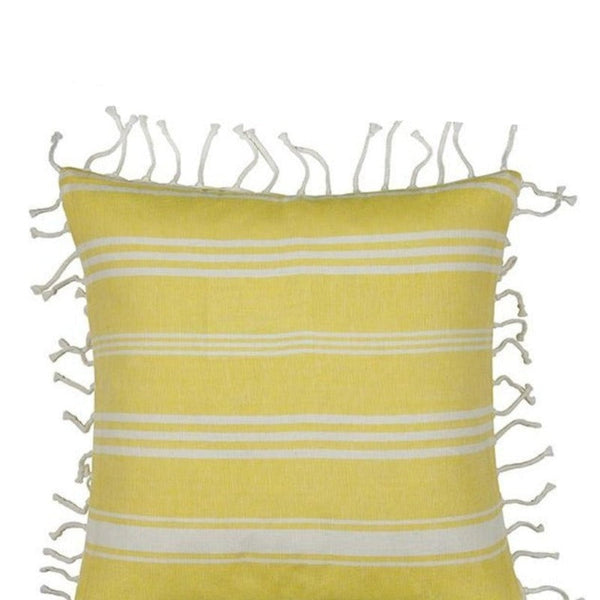 En Pack Of 4 Fresh Yellow & White Striped Cushion Cover With Knotted Edging Cushion Covers