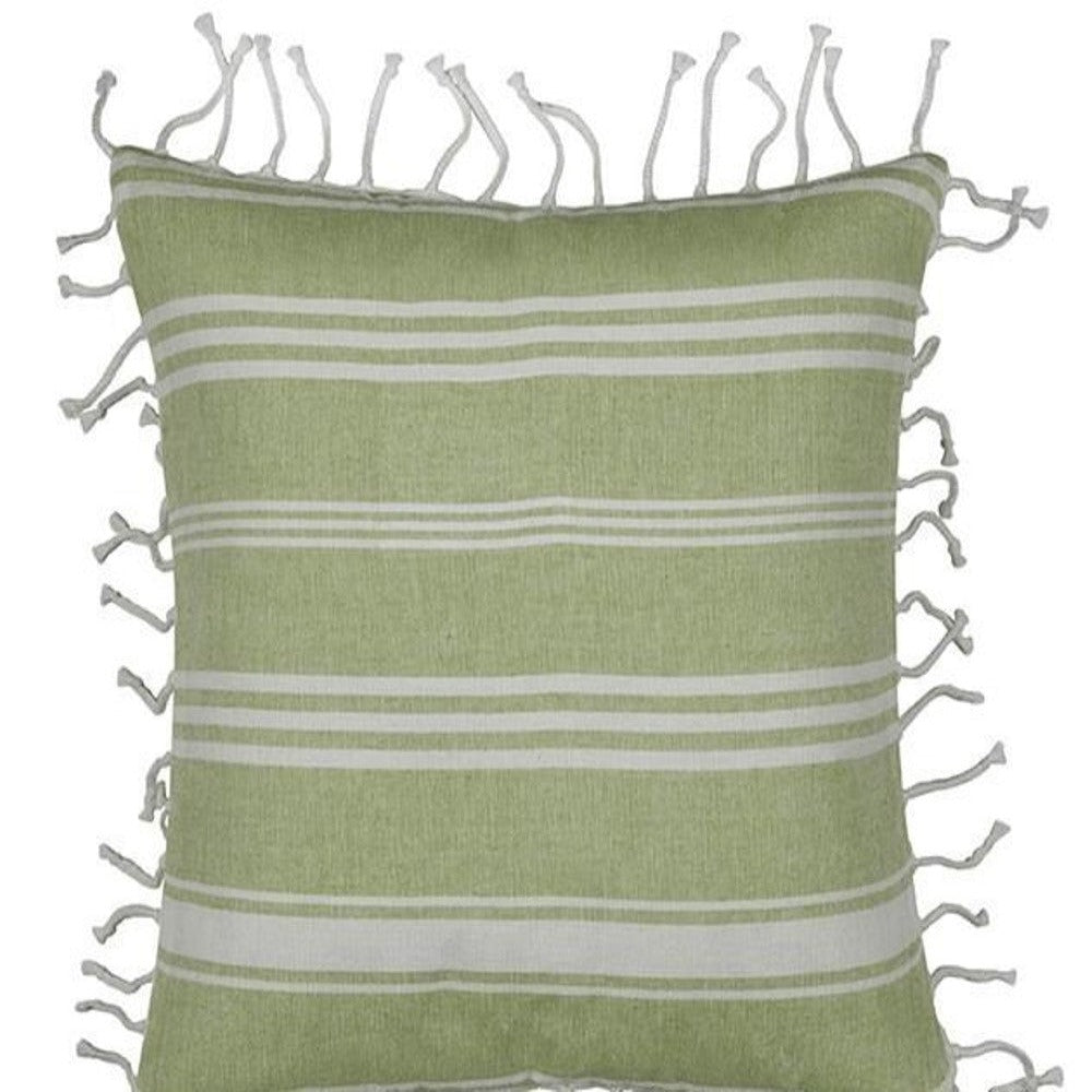 En Fresh Green & White Striped Cushion Cover With Knotted Edging Cushion Covers