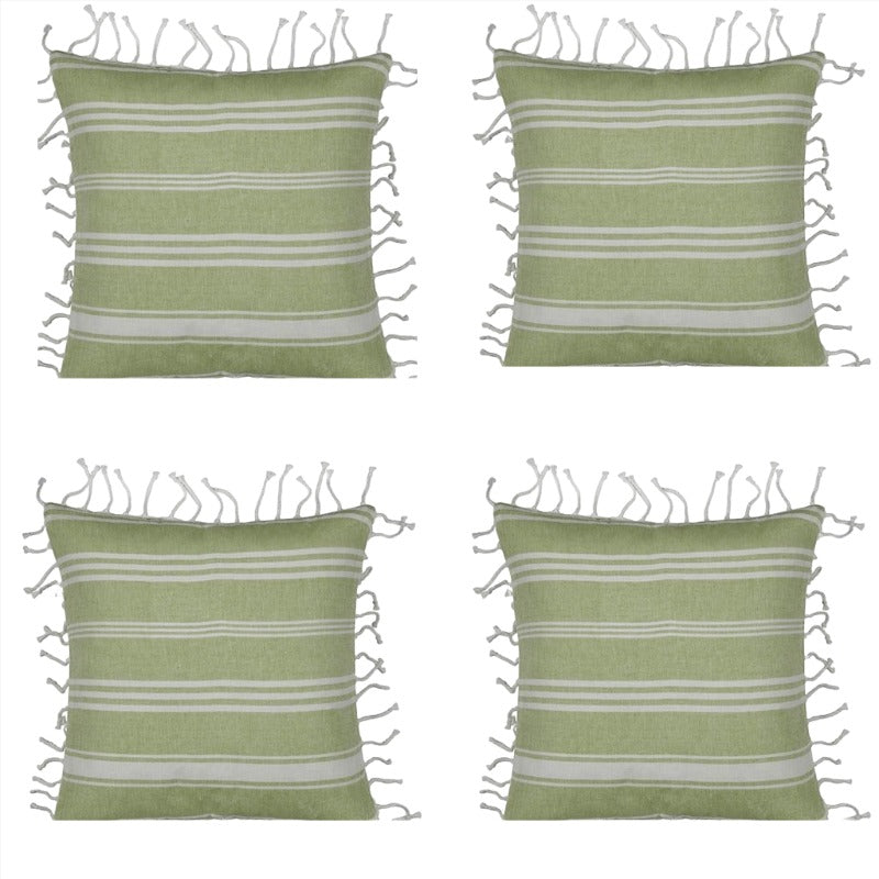 En Pack Of 4 Fresh Green & White Striped Cushion Cover With Knotted Edging Cushion Covers