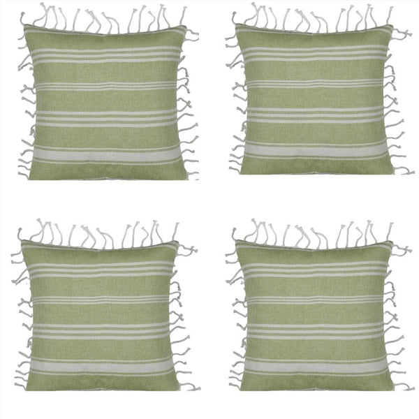 En Pack Of 4 Fresh Green & White Striped Cushion Cover With Knotted Edging Cushion Covers