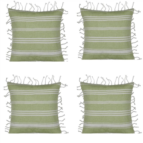 En Pack Of 4 Fresh Green & White Striped Cushion Cover With Knotted Edging Cushion Covers