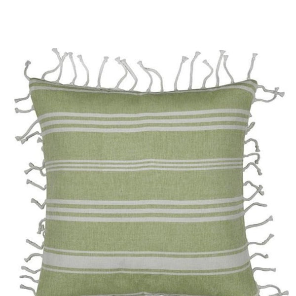 En Pack Of 4 Fresh Green & White Striped Cushion Cover With Knotted Edging Cushion Covers