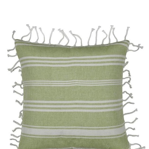 Pack Of 4 Fresh Green & White Striped Cushion Cover With Knotted Edging