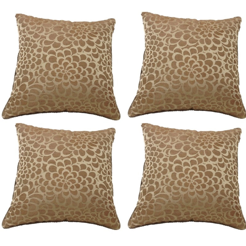En Pack Of 4 Flower Beige Petal Design Square Cushion Covers