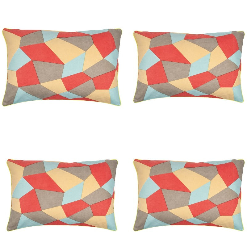 En Pack Of 4 Geo Beige Geometric Design 40X60cm Rectangle Cushion Covers