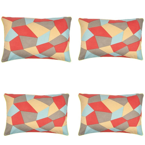 En Pack Of 4 Geo Beige Geometric Design 40X60cm Rectangle Cushion Covers