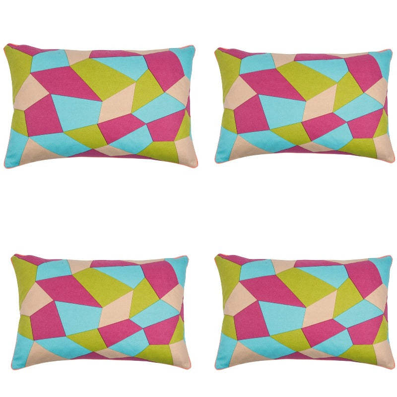 En Pack Of 4 Geo Green Geometric Design Rectangle 40X60cm Cushion Covers