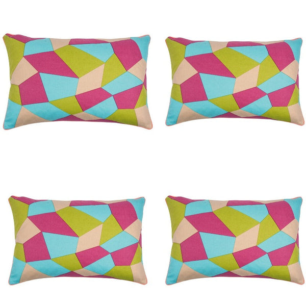En Pack Of 4 Geo Green Geometric Design Rectangle 40X60cm Cushion Covers
