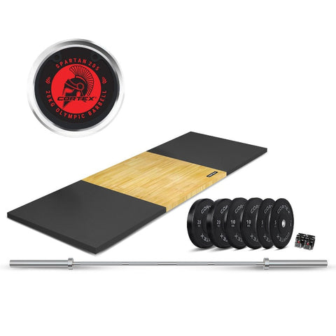 Cortex 3M X 1M 50Mm Weightlifting Platform With Dual Density Mats Set + 90Kg Olympic V2 Plates & Barbell Package
