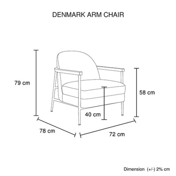 Denmark Arm Chair Polyester Fabric Upholstery Wooden Structure Solid Foam Black Metal Legs Sofas Armchairs & Couches