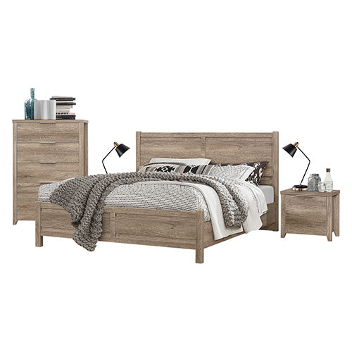 4 Pieces Bedroom Suite Natural Wood Like Mdf Structure Double Size Oak Colour Bedside Table & Tallboy Double Bed Frames