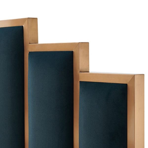 Melbournians Furniture Austin Bed Frame Polyester Turquoise Fabric Padded Upholstery High Quality Slats Polished Stainless Steel Feet Queen Bed Frames