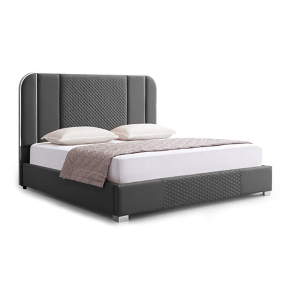 Melbournians Furniture Halcyon Bed Frame Air Leather Padded Upholstery High Quality Slats Polished Stainless Steel Feet Single Bed Frames