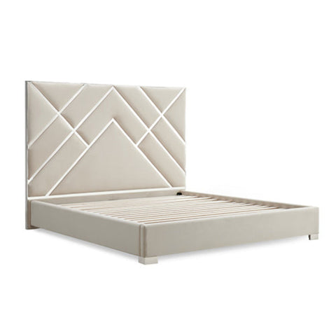Melbournians Furniture Matrix Bed Frame Fabric Padded Upholstery High Quality Slats Polished Stainless Steel Feet King Bed Frames