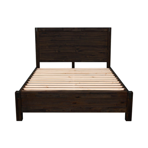 Bed Frame Double Size In Solid Wood Veneered Acacia Bedroom Timber Slat Chocolate