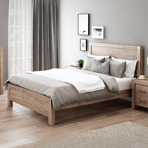 Bed Frame King Size In Solid Wood Veneered Acacia Bedroom Timber Slat Oak