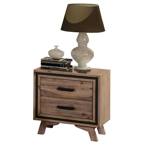 Bedside Table 2 Drawer Night Stand With Solid Acacia Storage In Sliver Brush Colour Bedside Tables