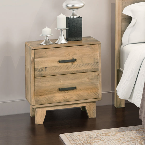 Melbournians Furniture Bedside Table 2 Drawers Night Stand Solid Wood Storage Light Brown Colour Bedside Tables