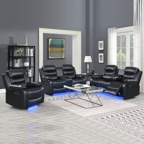 Melbournians Furniture 3 2 1 Seater Finest Black Leatherette Recliner Feature Console Led Light Ultra Cushioned Sofas Armchairs & Couches