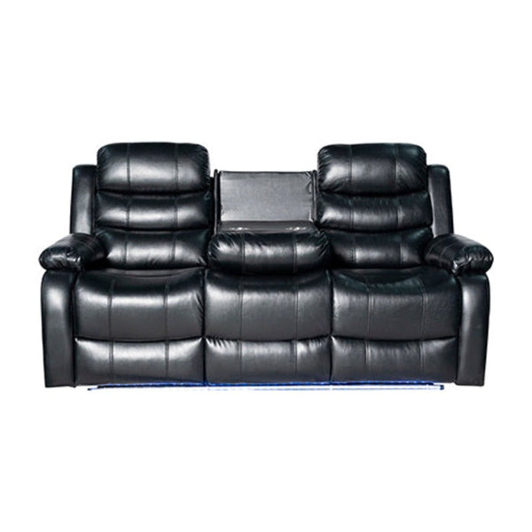 Melbournians Furniture 3 2 1 Seater Finest Black Leatherette Recliner Feature Console Led Light Ultra Cushioned Sofas Armchairs & Couches