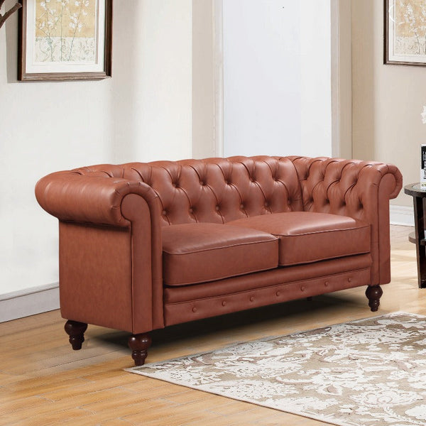 2 Seater Brown Sofa Lounge Chesterfireld Style Button Tufted In Faux Leather